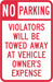 Tow Zone No Parking Sign 18 x 12 