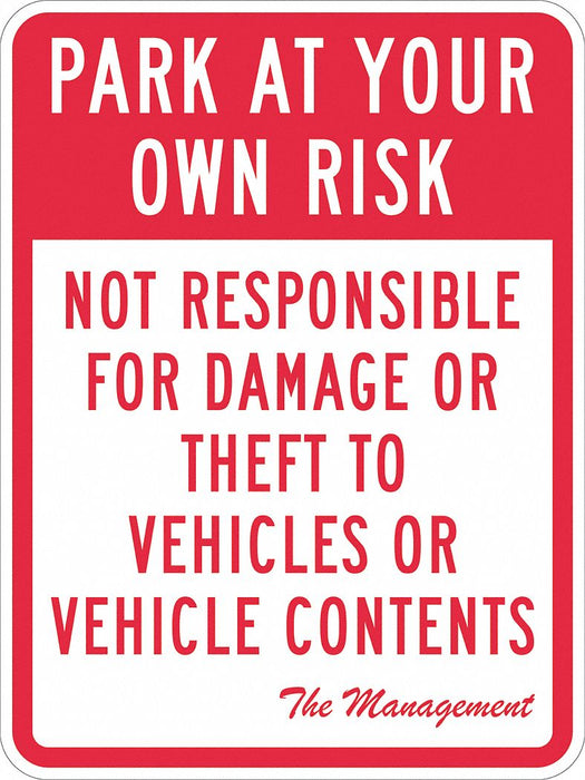 Parking Lot Damage Advisory Sign 18 x12 