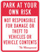 Parking Lot Damage Advisory Sign 18 x12 