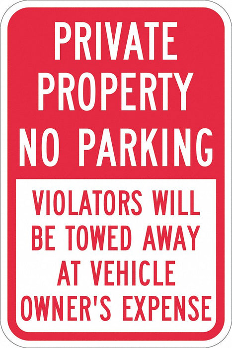 Private Property No Parking Sign 18 x12 