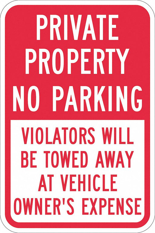 Private Property No Parking Sign 18 x12 
