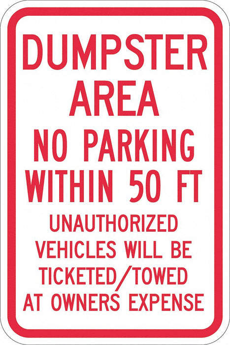 Dumpster No Parking Sign 18 x 12 