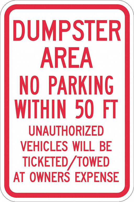 Dumpster No Parking Sign 18 x 12 