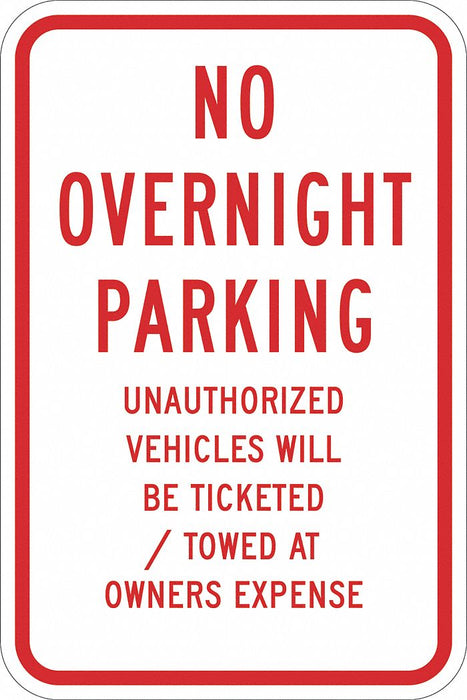 No Overnight Parking Sign 18 x 12 