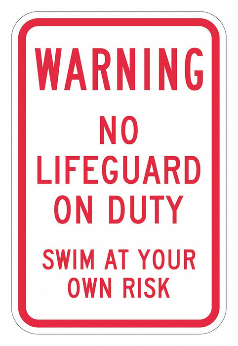 Rflctv No Lifeguard Warning Sign 18x12in