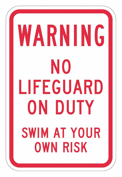 Rflctv No Lifeguard Warning Sign 18x12in