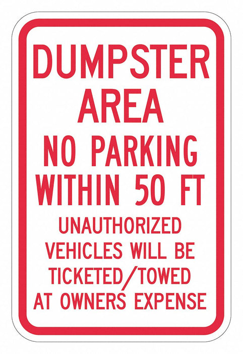 Dumpster No Parking Sign 18 x 12 