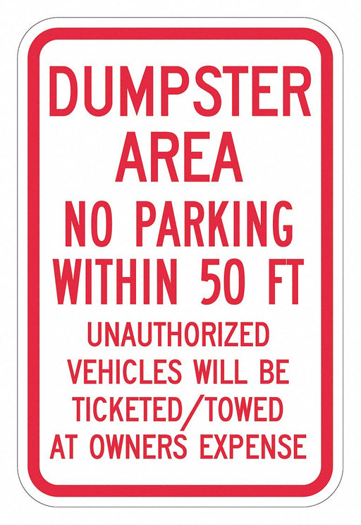 Dumpster No Parking Sign 18 x 12 
