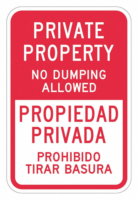 Rflctv No Dumping Prvt Prop Sign 18x12in