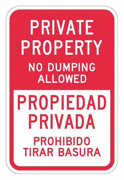 Rflctv No Dumping Prvt Prop Sign 18x12in