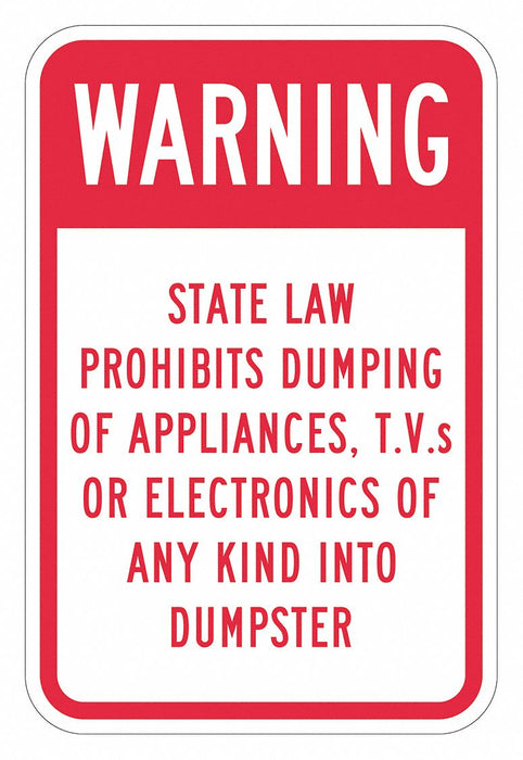 Rflctv No Dumping Warning Sign 18x12in