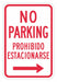 No Parking Sign 18 x 12 