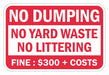 Reflective No Dumping Sign 12x18in Alum
