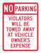 Tow Zone No Parking Sign 24 x 18 