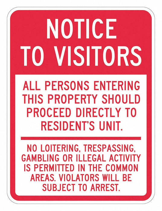 Rflctv Notice to Visitors Sign 24x18in