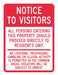 Rflctv Notice to Visitors Sign 24x18in