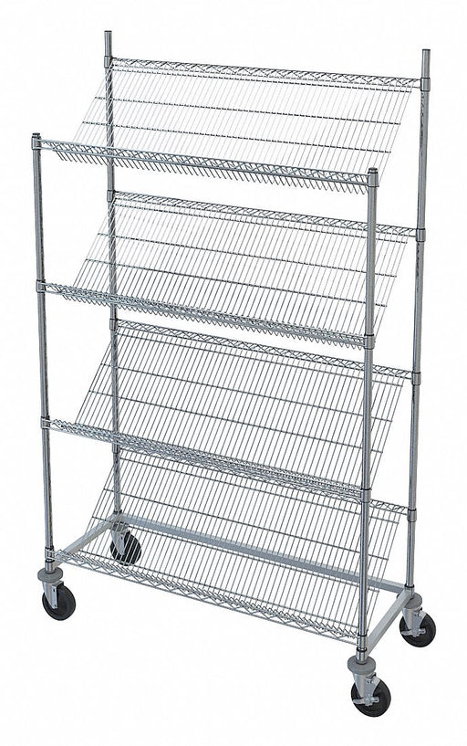 Slanted Shelf Wire Cart Chrome 4 Shelves