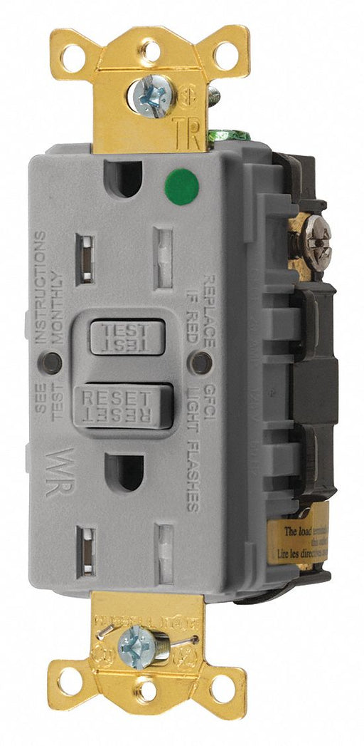 GFCI Receptacle 15A 125VAC 5-15R Gray
