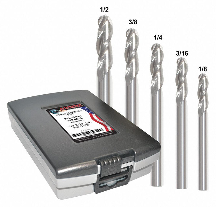 End Mill Set 5 pc Ball Nose Carbide