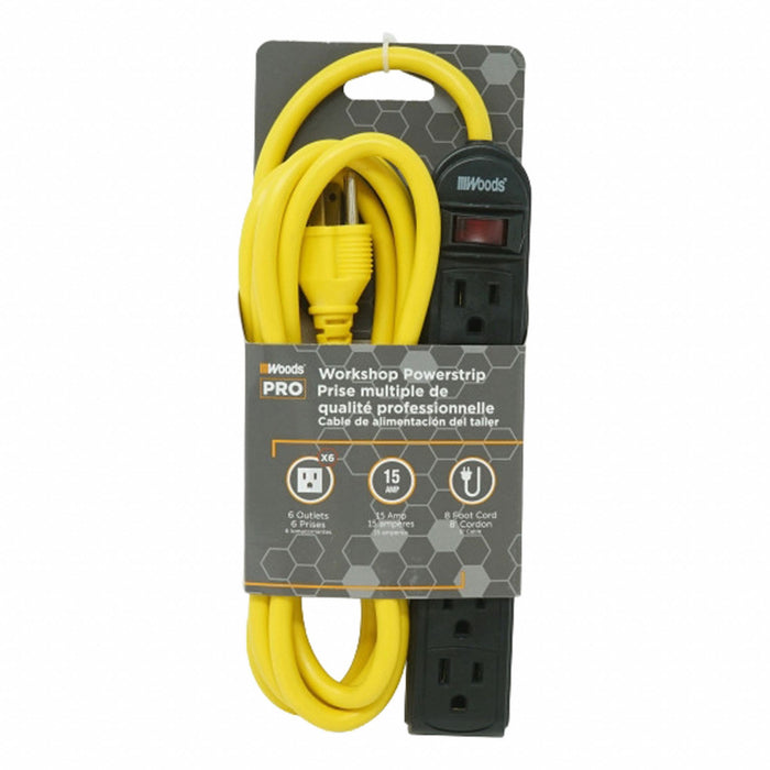 Power Strip Black 1-3/8 in 6 Outlets