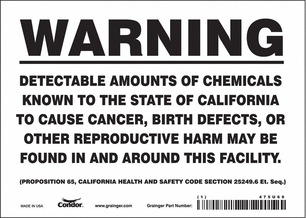 Safety Sign 7 Wx5 H 0.004 Thickness