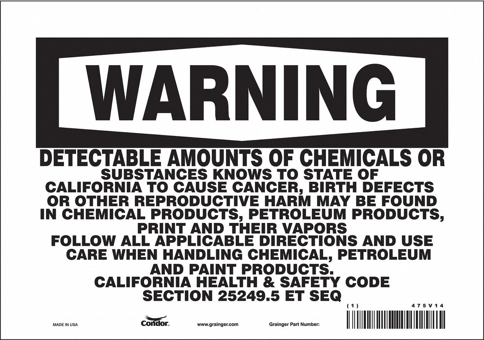 Safety Sign 10 Wx7 H 0.004 Thickness