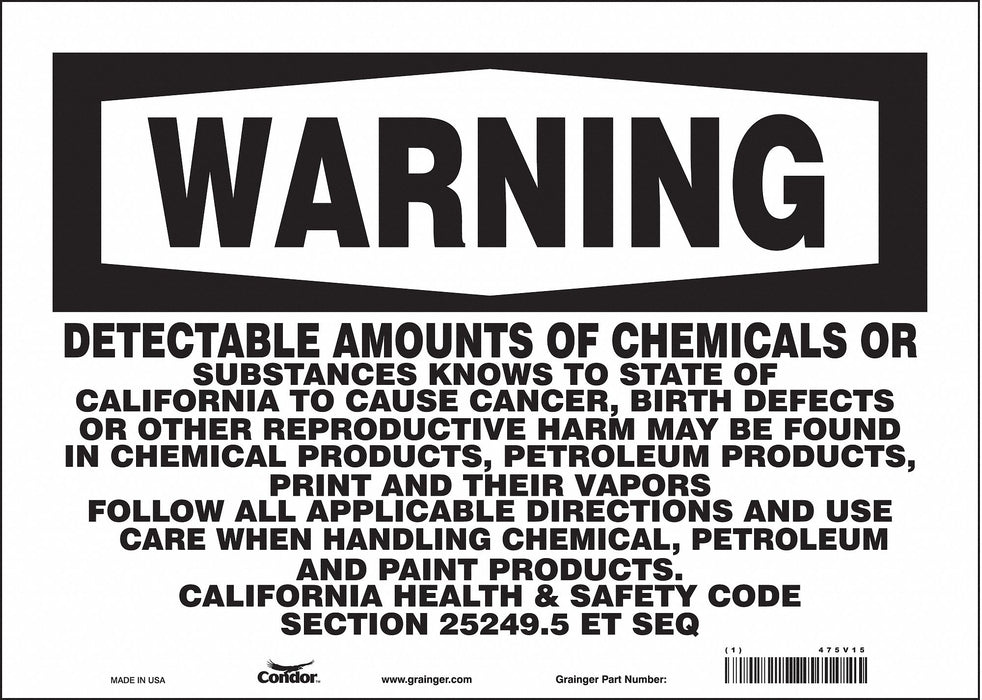 Safety Sign 14 Wx10 H 0.004 Thickness