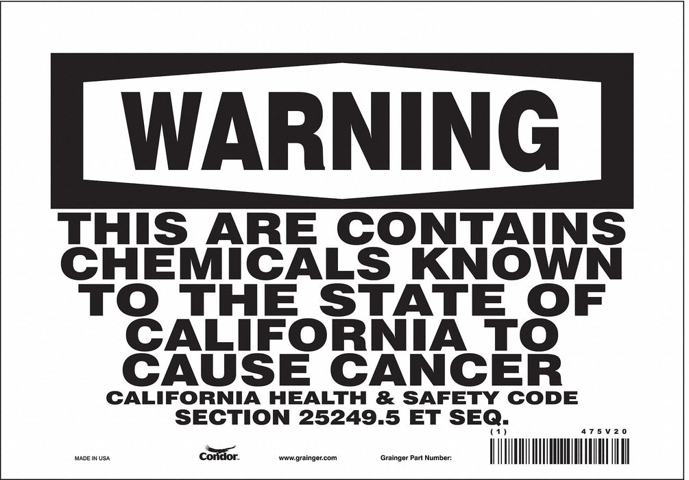 Safety Sign 10 Wx7 H 0.004 Thickness