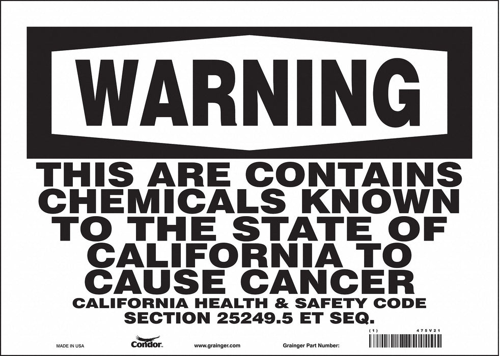 Safety Sign 14 Wx10 H 0.004 Thickness