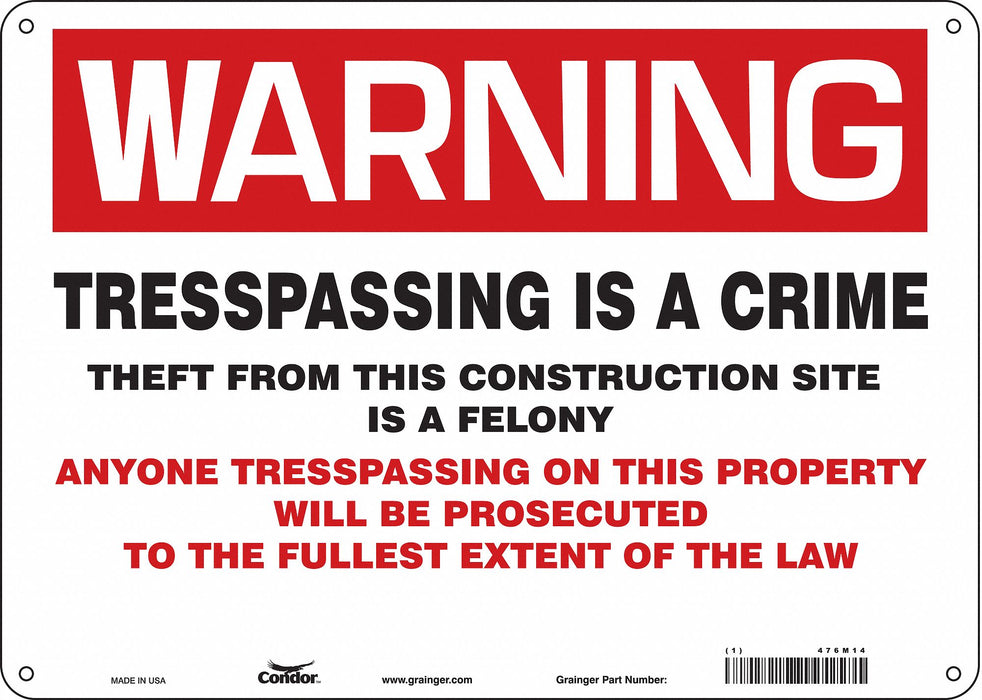 Safety Sign 10 in x 14 in Aluminum