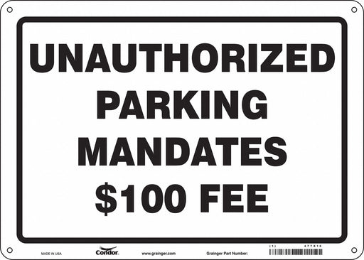 Unauthorized Vehicle Parking Sign 10x14 