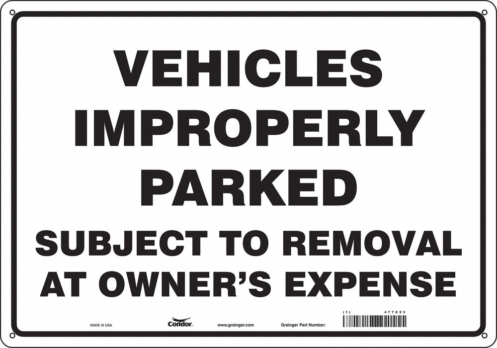 Improperly Parked Vehicles Sign 14 x20 