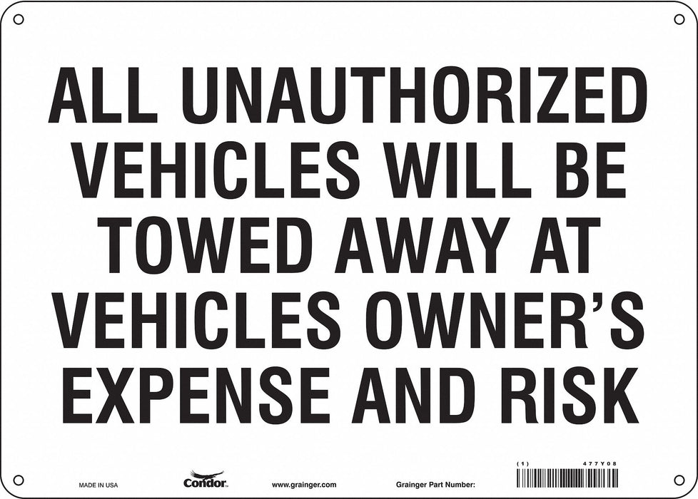 Vehicles Will Be Towed Sign White 10x14 