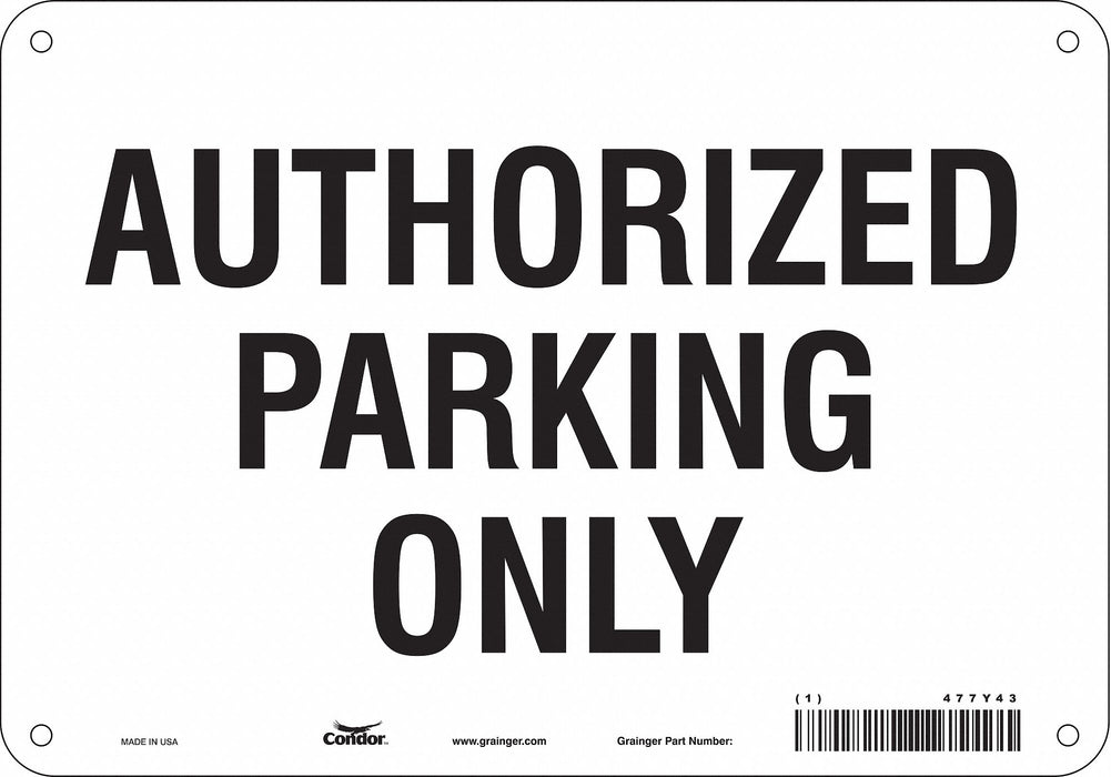 Authorized Parking Sign White 7 x 10 