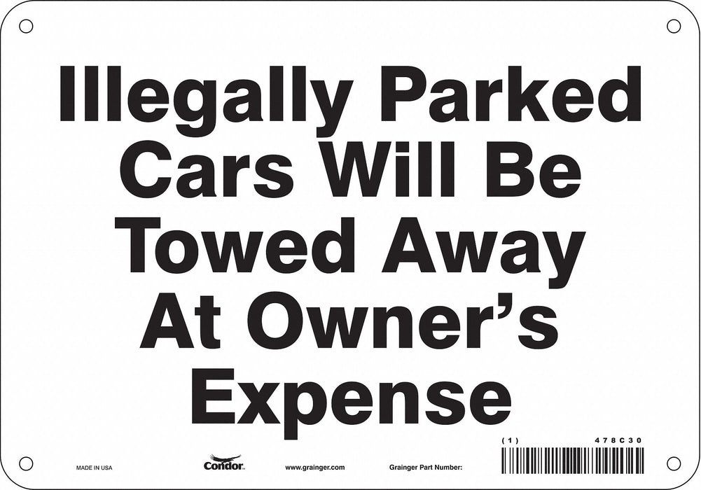 Vehicles Will Be Towed Sign 7 x 10 