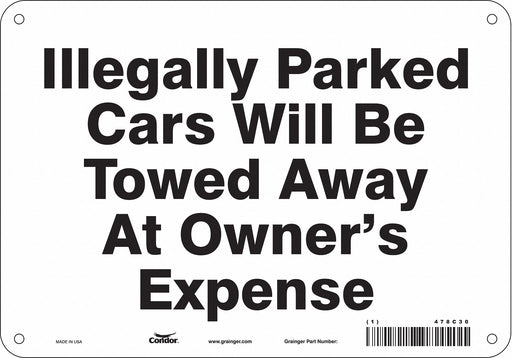 Vehicles Will Be Towed Sign 7 x 10 