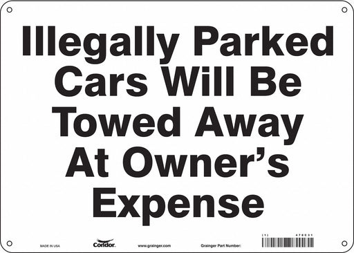 Vehicles Will Be Towed Sign 10 x 14 