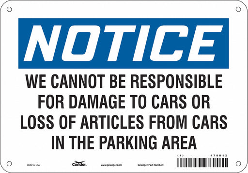 Parking Lot Damage Sign 7 x 10 