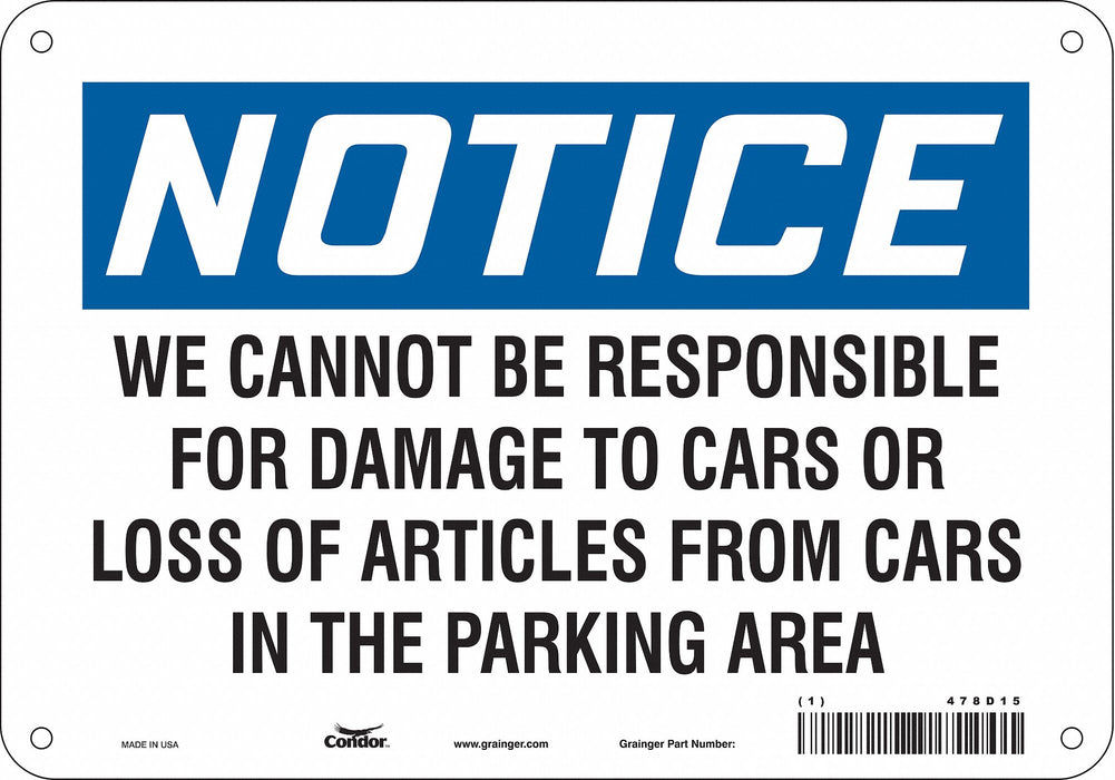 Parking Lot Damage Sign 7 x 10 