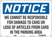 Parking Lot Damage Sign 10 x 14 