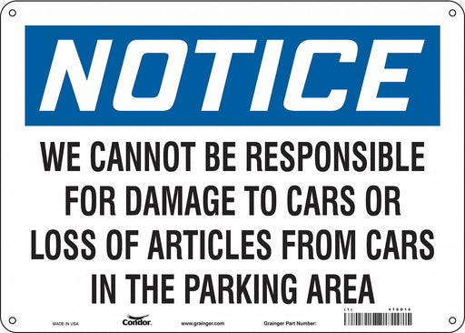 Parking Lot Damage Sign 10 x 14 