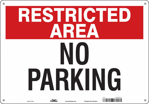 Restricted Area No Parking Sign 14 x20 
