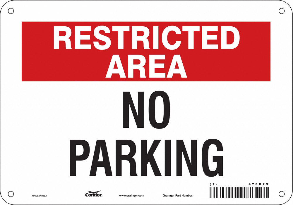 Restricted Area No Parking Sign 7 x 10 