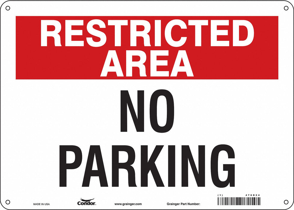 Restricted Area No Parking Sign 10 x14 