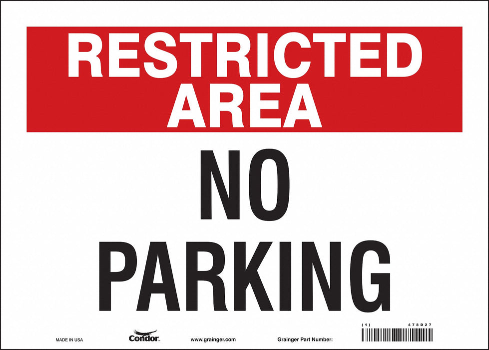 Restricted Area No Parking Sign 10 x14 