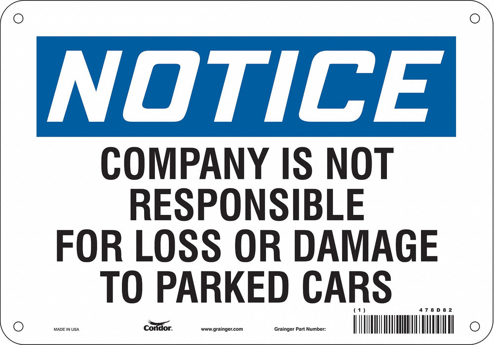 Parking Lot Damage Sign 7 x 10 