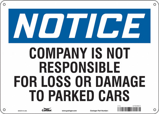 Parking Lot Damage Advisory Sign 10 x14 