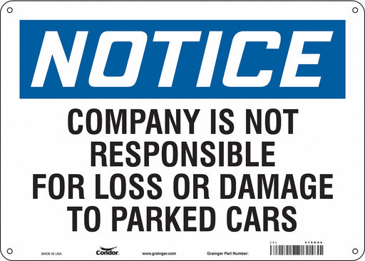 Parking Lot Damage Advisory Sign 10 x14 