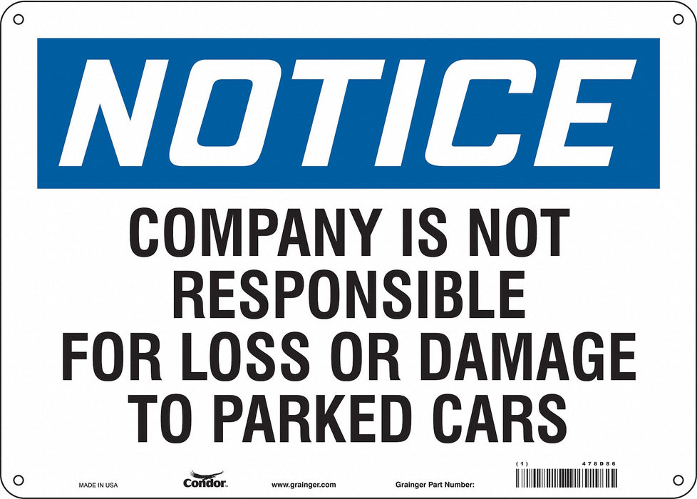 Parking Lot Damage Advisory Sign 10 x14 