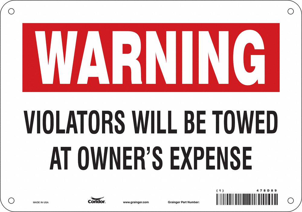 Vehicles Will Be Towed Sign 7 x 10 
